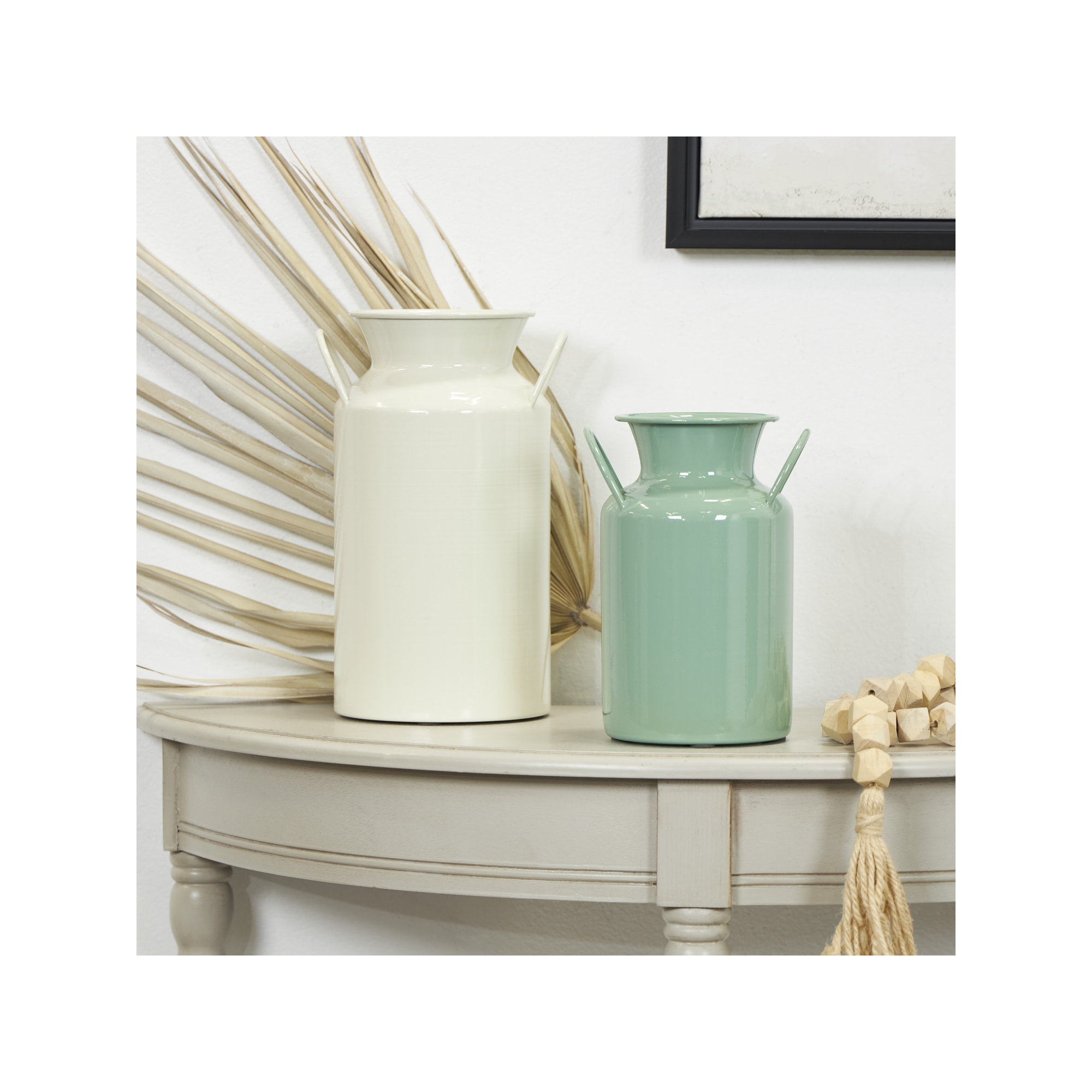 Hays Metal Table Vase, Teal/White, Medium