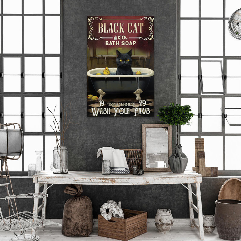 Black Cat Bath Soap - 1 Piece Rectangle Graphic Ar " Black Cat Bath Soap " Graphic Art Print, 14" H x 11" W x 1.25" D