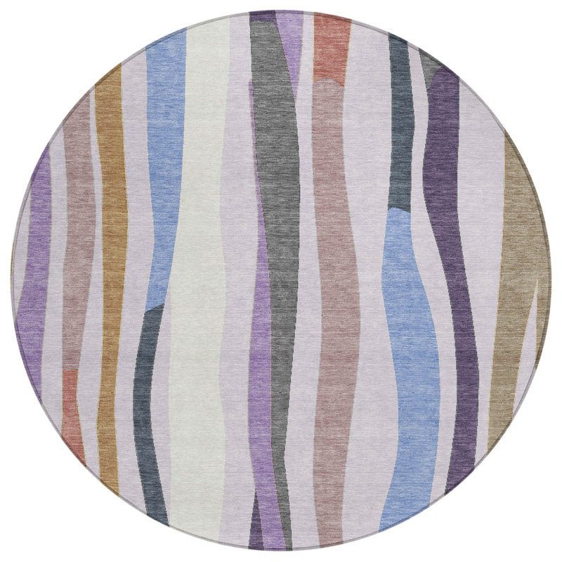 Machine Washable Indoor/Outdoor Husby ACN2188 Striped Rug, Round 8'