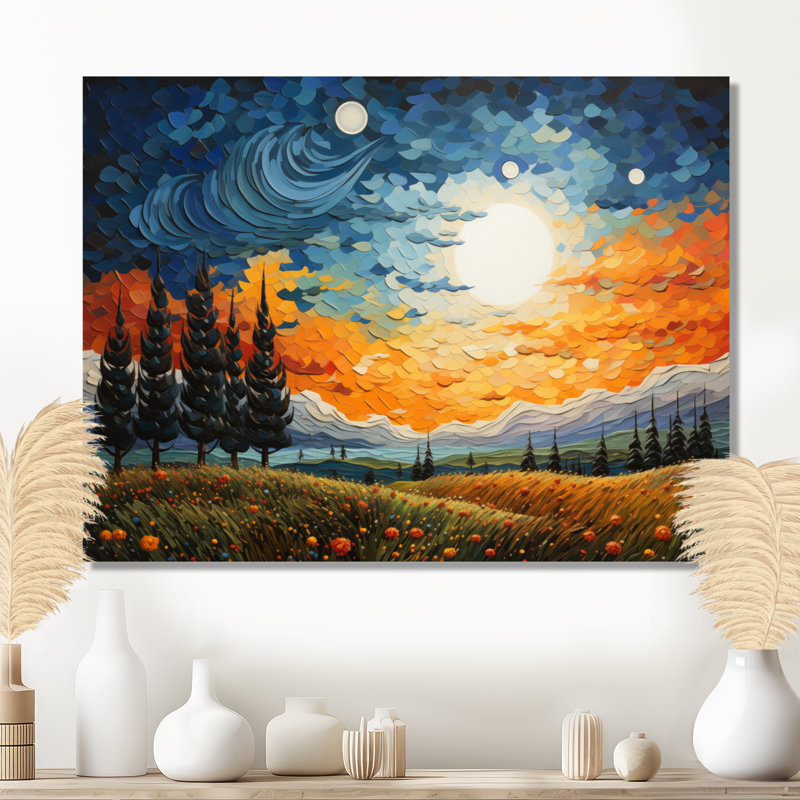«Autumn Forest Lake Views II - Vangogh», impression métallique traditionnelle, H 16 po x l 32 po