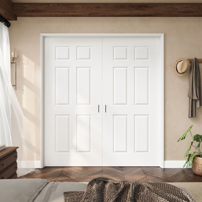 72" X 80" 6-Panel Molded Solid French Door With Black Hinges, Solid Core Door Slab With Frame, French Interior Door As Pantry Door, Bedroom Door, Laundry Door, Closet Doors, Room Doors, Ball Catch & Door Handle Included