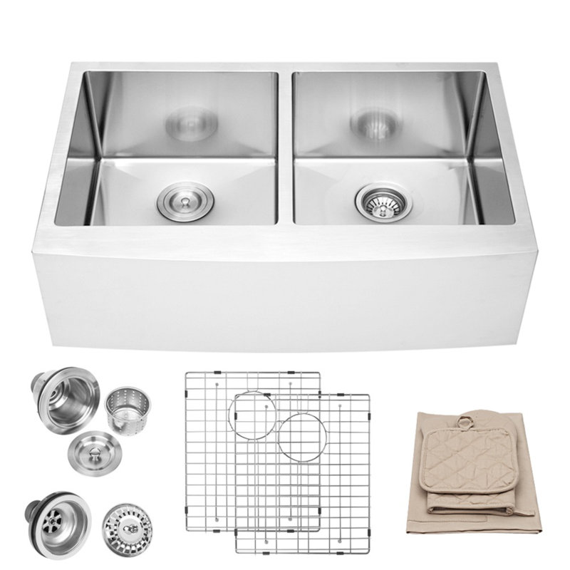 SOUEEUM 20.75'' W Double Bowl Stainless Steel Farmhouse Kitchen Sink