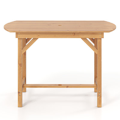 Outdoor Fir Wood Dining Table, Patio Dining Table w/ 1.5" Umbrella Hole for 4-6 Persons