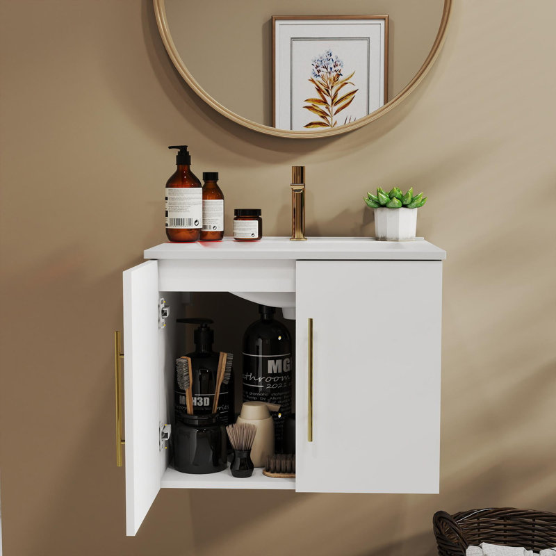 Meuble-lavabo simple 24 po avec lavabo, Blanc lustré
