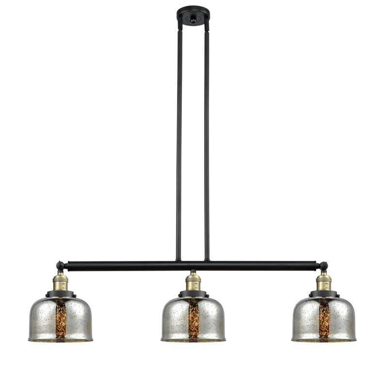 Jebediah 3-Light Metal Kitchen Island Pendant with Glass Shades, Silver Mercury, Oil Rubbed Bronze, 6 Watt Vinage LED Bulb