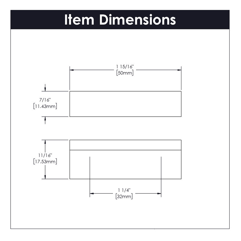 Streamline Collection Rectangular Pull - 1-1/4" Center to Center Cabinet Pull Flat Onyx - Contemporary Hardware for Drawers & Cabinets