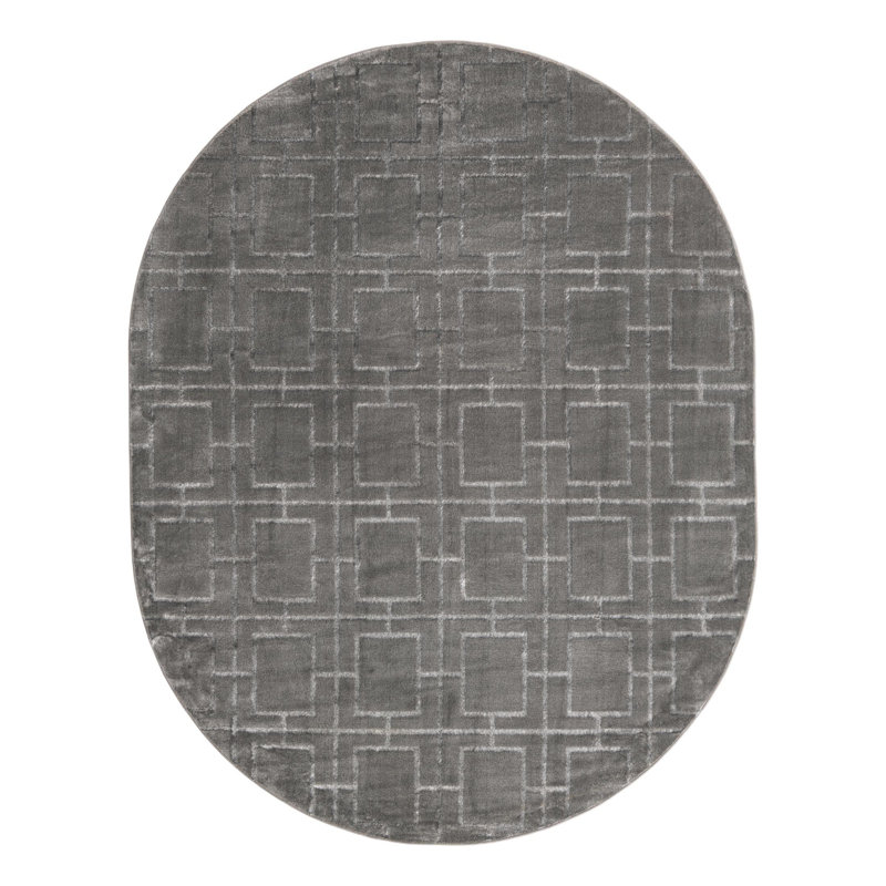 Tapis gris argenté à motif géométrique glam, Ovale 7 pi 10 po x 10 pi