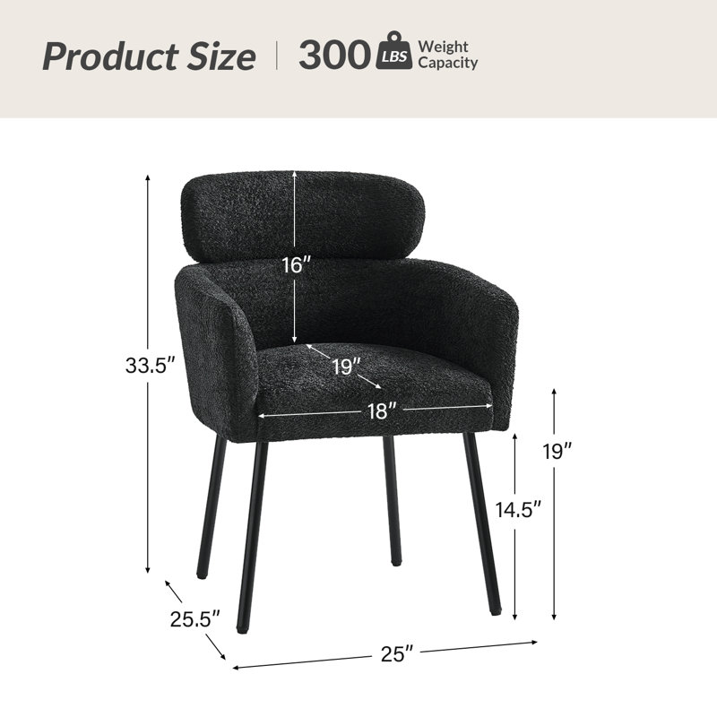 Turgeon Boucle 19"H Dining Chair with Adjustable Feet, Black, 2