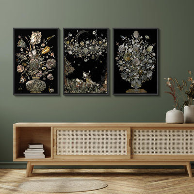 «Enchanteresse florale et insecte de style baroque, paysage naturel rétro, décoration rustique et classique», 3 pièces
