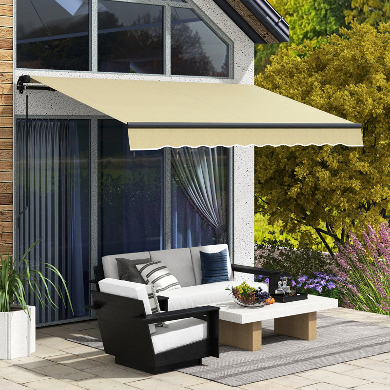 Auvent rétractable manuel de 10 pi x 8 pi, parasol de patio avec tissu 280 g / m², structure en aluminium, beige pour terrasse, balcon, manivelle pour abri de jardin