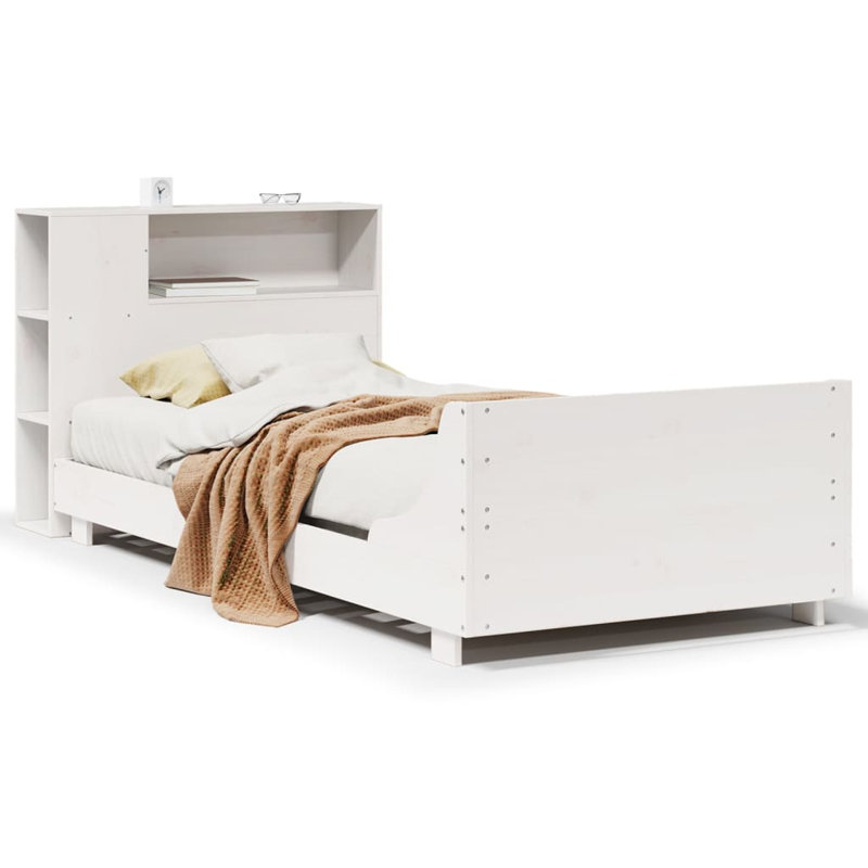 Bed Frame Without Mattress Solid Wood Pine, White, 75 x 190 cm