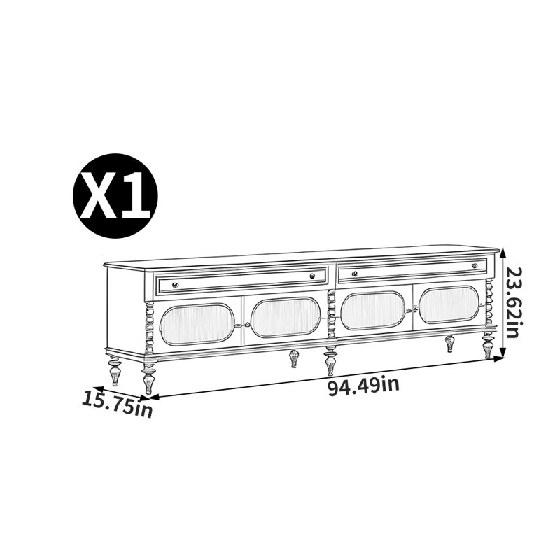 American style all solid wood retro TV stand, 94.49", Brown