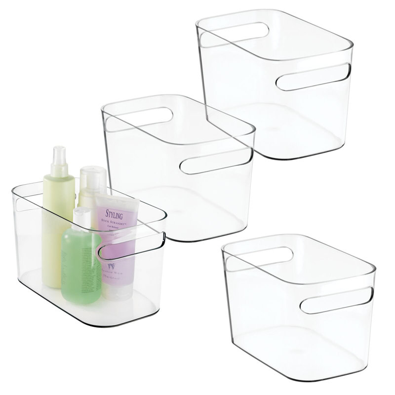 mDesign Deep Plastic Bathroom Storage Bin with Handles, 10" Long, Light Pink, 4