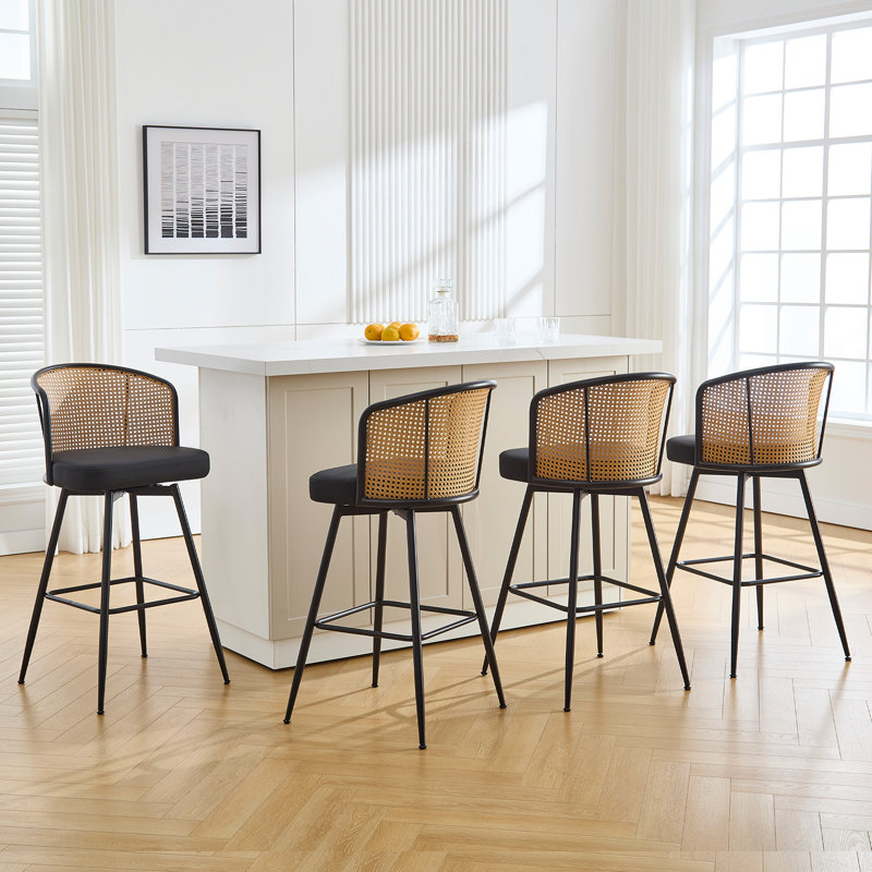 Tabouret pivotant Cane, Black Leather, 4, Tabouret de comptoir (siège d'une hauteur de 26 p