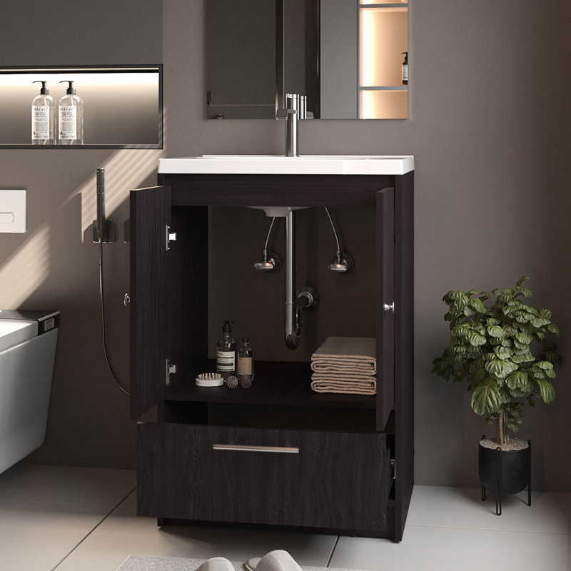 Meuble-lavabo autoportant à 2 portes, 36 pouces de hauteur, 24 de largeur, 17,8 de profondeur, finition, panneau de particules, épuré et élégant