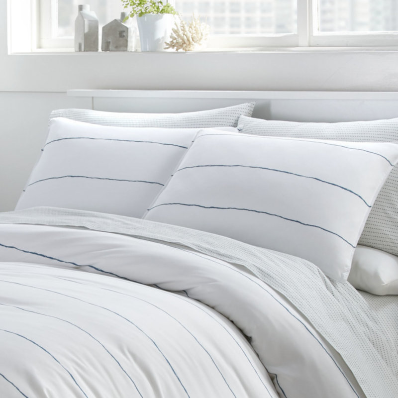 Navy and White Striped Microfiber Full/Queen Duvet Cover Set