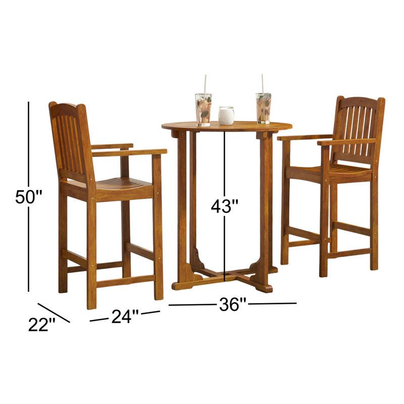 Blaser Solid Wood 3-Piece Patio Dining Set