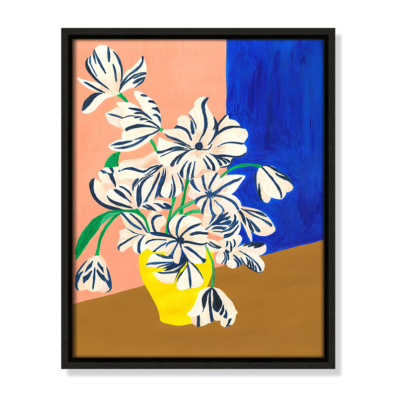 «Stripey Flowers Print» par Violets Print House, L 12,5 po x H 15,5 po, Framed Canvas, Flottant espresso
