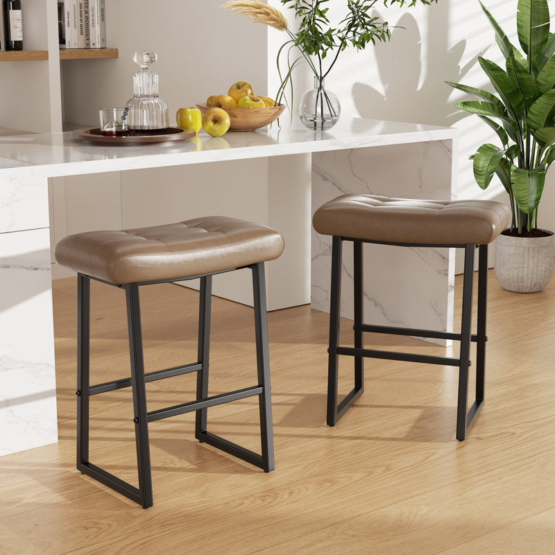 Counter Stool with Metal Frame, Black, Coffee
