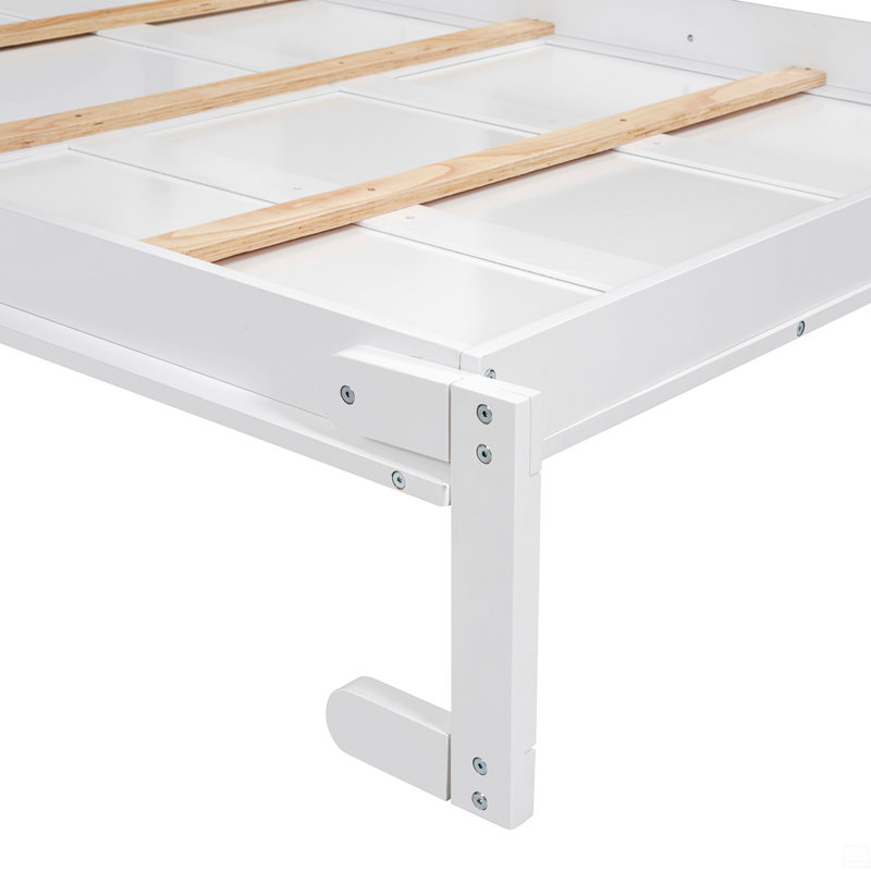 Lit escamotable double pleine grandeur avec tablettes, Blanc