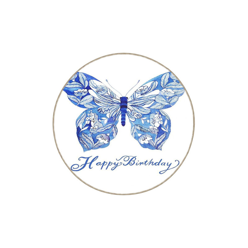 Tapis décoratif bleu à motif papillon lavable à la machine, Sous-tapis rond 3 pi 3 po inclus