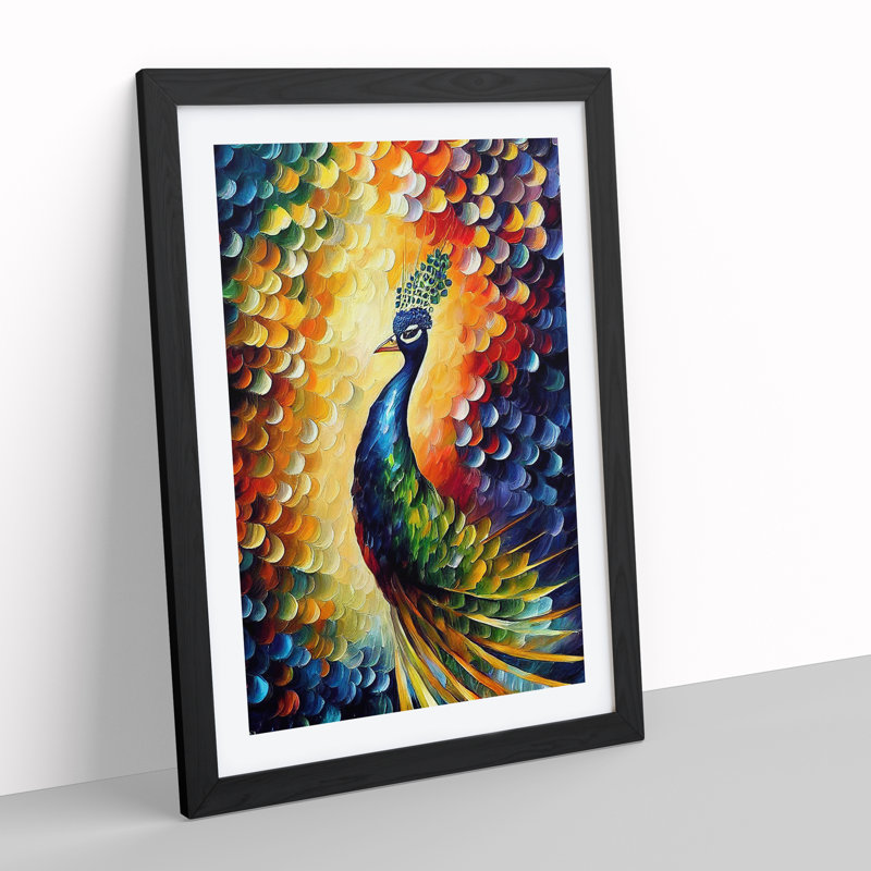 Peacock Portrait No.3 - Single Picture Frame Painting, 64cm H x 46cm W x 2cm D, Black Framed
