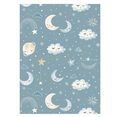 Paysage et nature, motif de lunes et de nuages, chambre d'enfant, reproduction d'art pour enfants II