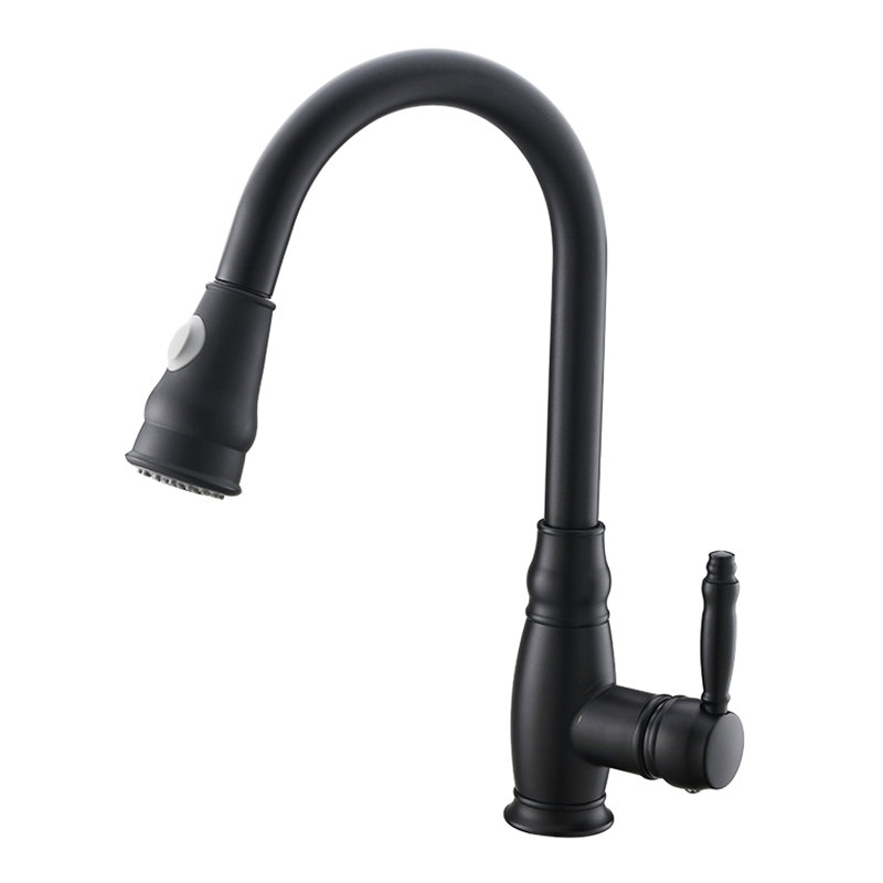 Modern Black Kitchen Faucet With Pull-Down - Brass Construction, Single Handle For Precise Water Temperature And Flow Adjustment Contemporary Black, Lever Smooth Control Functional Style