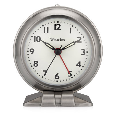 Modern & Contemporary Analogue Quartz Movement / Crystal Tabletop Clock with Alarm in Brushed Nickel
