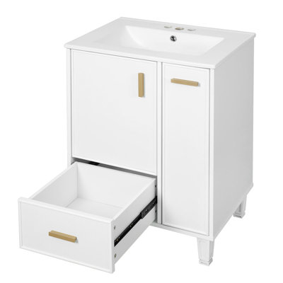 Meuble-lavabo de 24 po avec lavabo en céramique, tiroirs, deux paniers coulissants, portes à fermeture en douceur et tablettes de porte