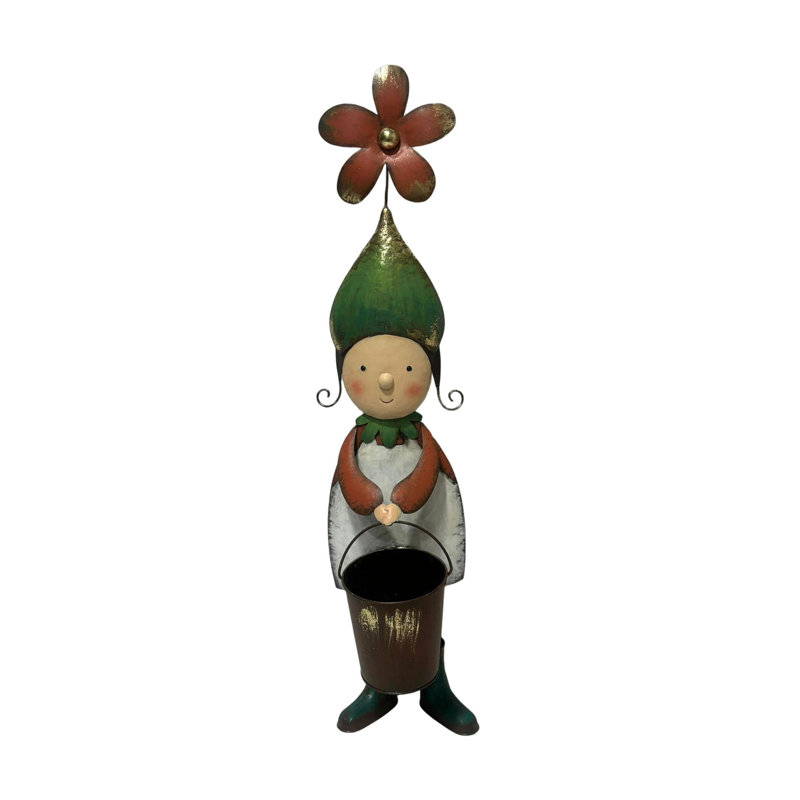 Elf de jardin avec pot de fleurs 30,75 po.
