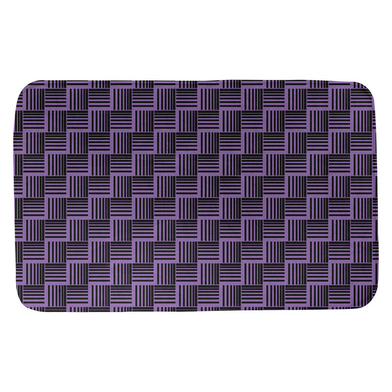 Tapis de bain géométrique antidérapant rectangulaire à rayures baskettressées, l 21 po x L 34 po, Violet / noir