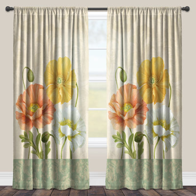 Pastel Poppies Sheer Curtain Single Panel