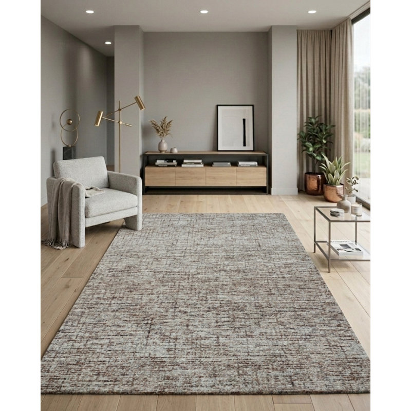 Beige | Tapis d'intérieur brun uni fait à la main 100% laine, Rectangle 3 pi x 5 pi