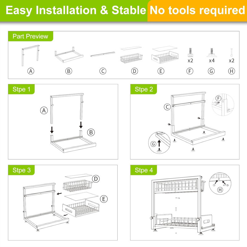 2 Pack Under Sink Organizer And Storage,Pull Out Cabinet Organizer 2 Tier Slide Out Sink Shelf Cabinet Organizer Adjustable Metal Under Counter Organizers For Kitchen Bathroom Organization(White)