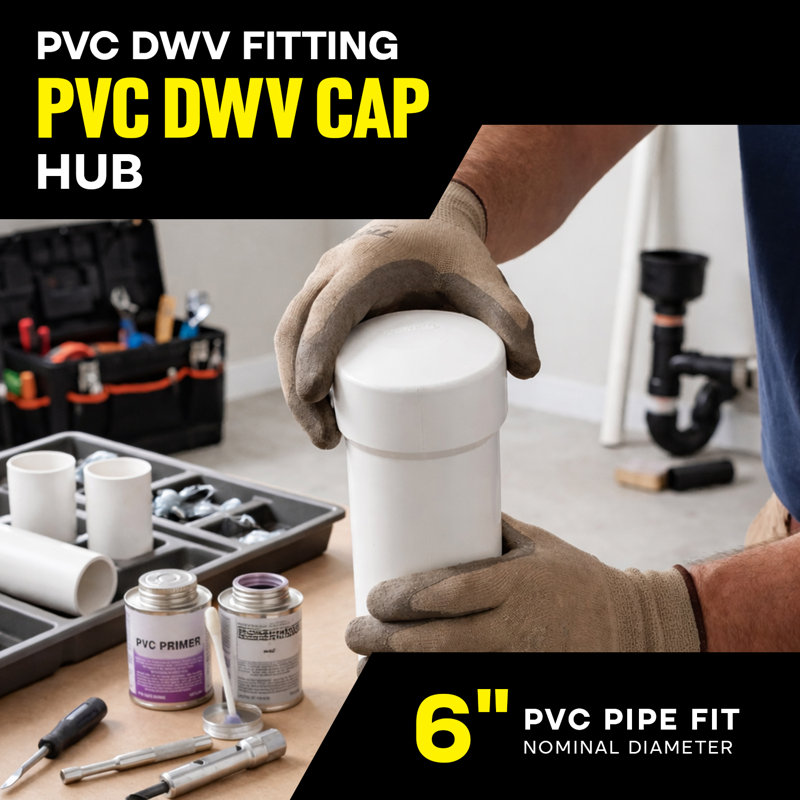 Capuchon en PVC blanc 6 po, raccord d'extrémité de raccord de moyeu pour systèmes de drainage, d'évacuation et d'évacuation (paquet de 8)