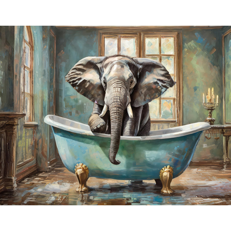«Elephant Bathaign» sur toile, H 15 po x l 18 po