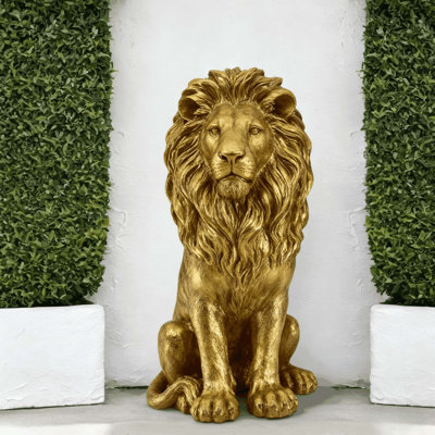 Statue de lion de 24 po, sculpture de tuteur d'extérieur en résine, décor animal simulé pour la Villa, le jardin, le parc et la station balnéaire, décoration patriotique pour la maison et la cour