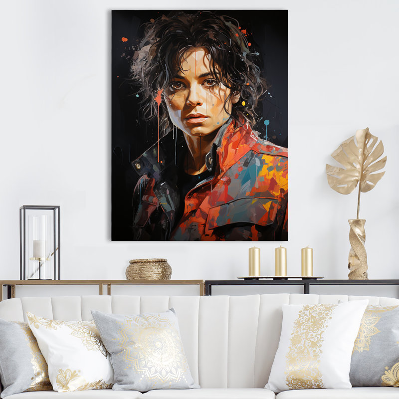 Popart Jackson Portrait - Art mural sur toile_105780, Toile tendue, H 20 po x l 12 po x P 1 po