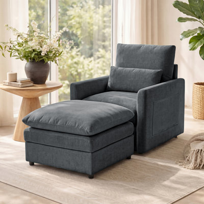 32.5''W Modern Upholstered Accent Chair With Ottoman