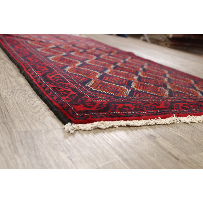 Tapis rouge en laine noué à la main de conception unique 3 pi 4 po x 6 pi 4 po Cem