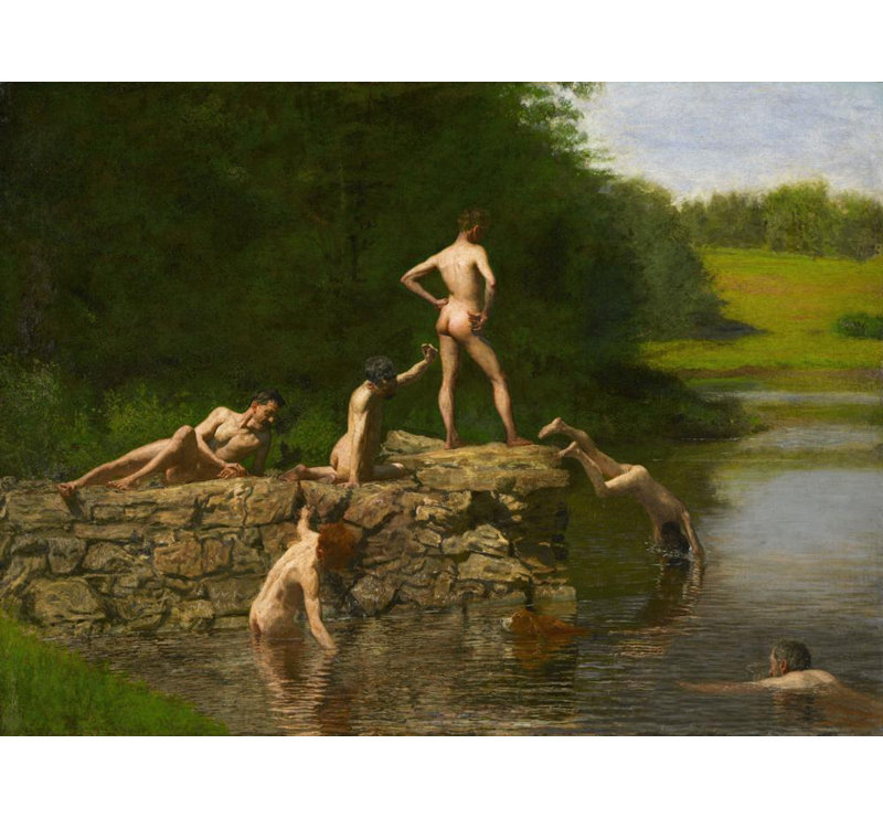 "Natation" par Thomas Eakins - Art mural sur toile tendue avec châssis, H 24 po x l 17 po