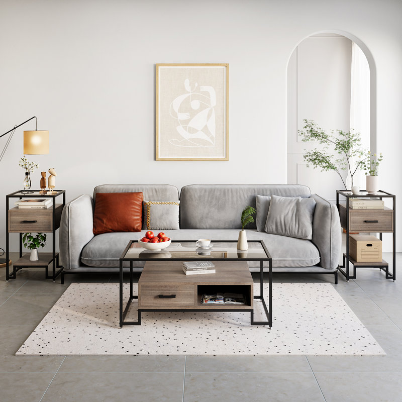Ensemble de tables de bout avec rangement Rosmarie, Noir