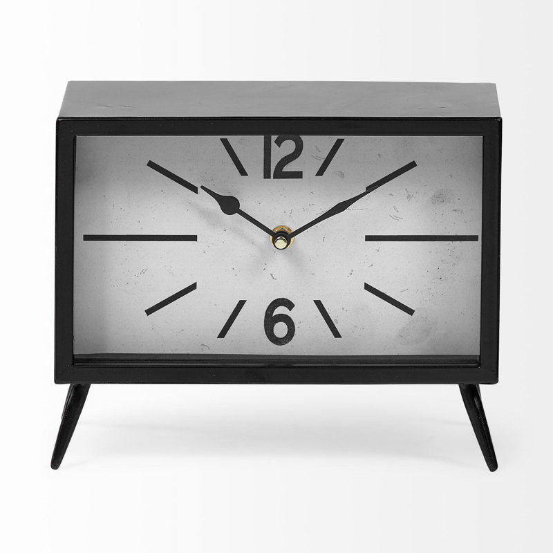11" Black And White Metal Table Clock