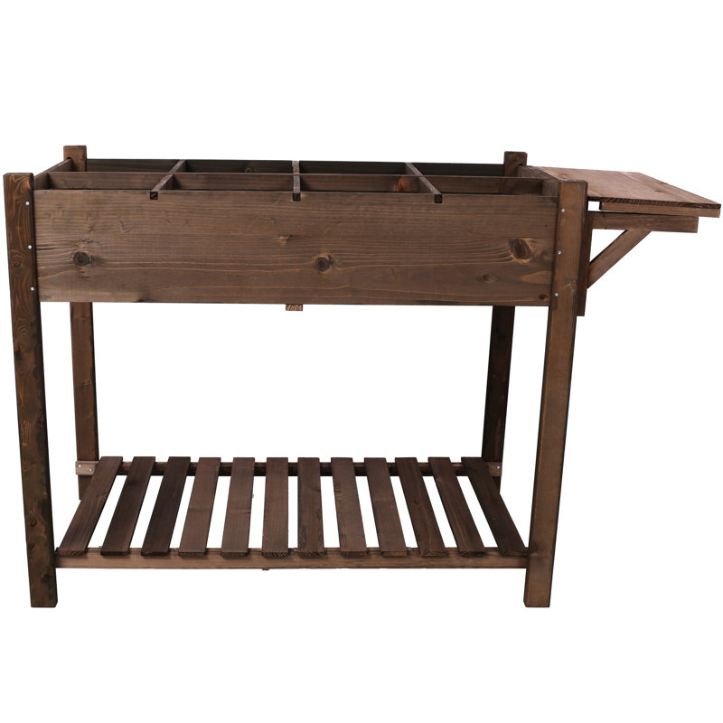 Lit de jardin surélevé pour diverses récoltes - support surélevé en bois brun avec rebord pliable foncé, Brun