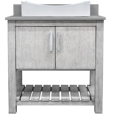 Meuble-lavabo de 30 po avec comptoir en quartz gris, lavabo en porcelaine et quincaillerie