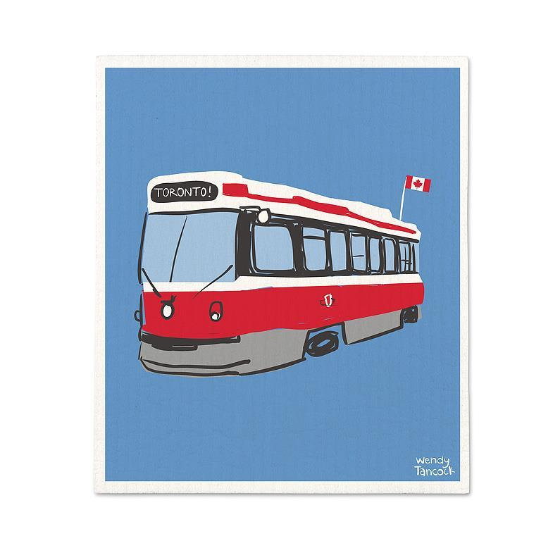 Torchon Streetcar, 6" L x 6" W, Bleu - Rouge