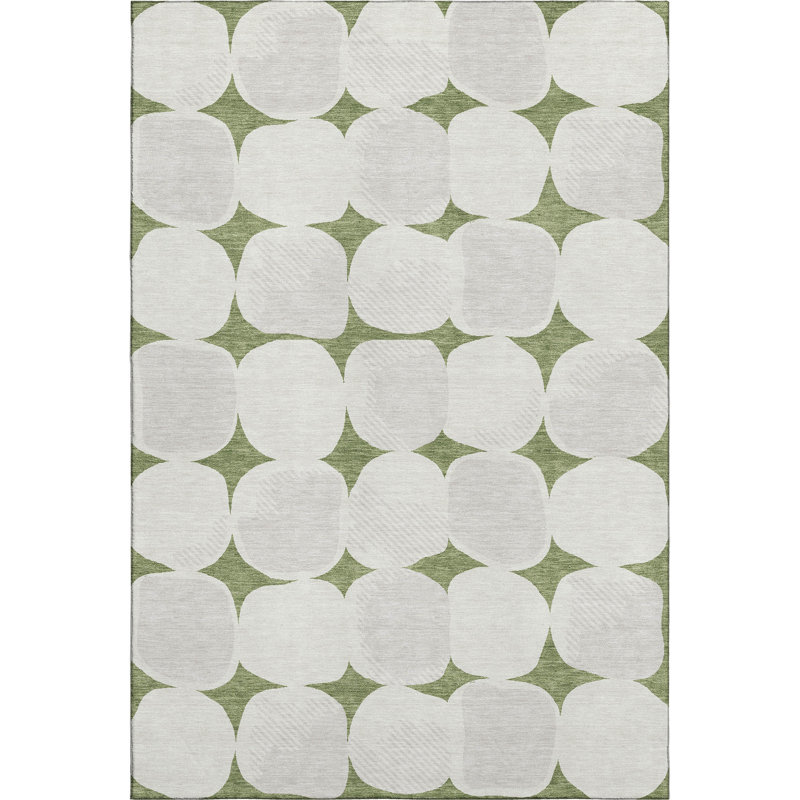 Premium Machine Washable Prisco Green Rug, Rectangle 10' x 14'