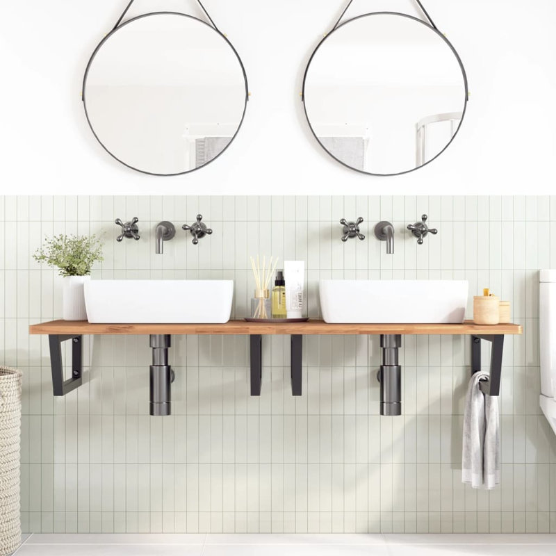  Shelf Brackets For Washbasin 2 Pcs White Trapezium Steel, 3cm H x 50cm W x 20cm D, Black