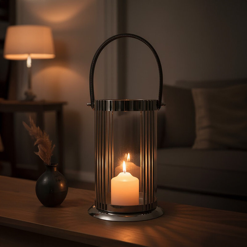 Cyrus Tabletop Lantern, 45 cm H x 19 cm W x 19 cm D, Silver